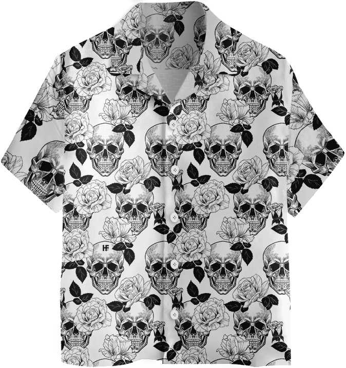 Black And White Skull Roses Hawaiian Shirt, Seamless Pattern Skull Shirt