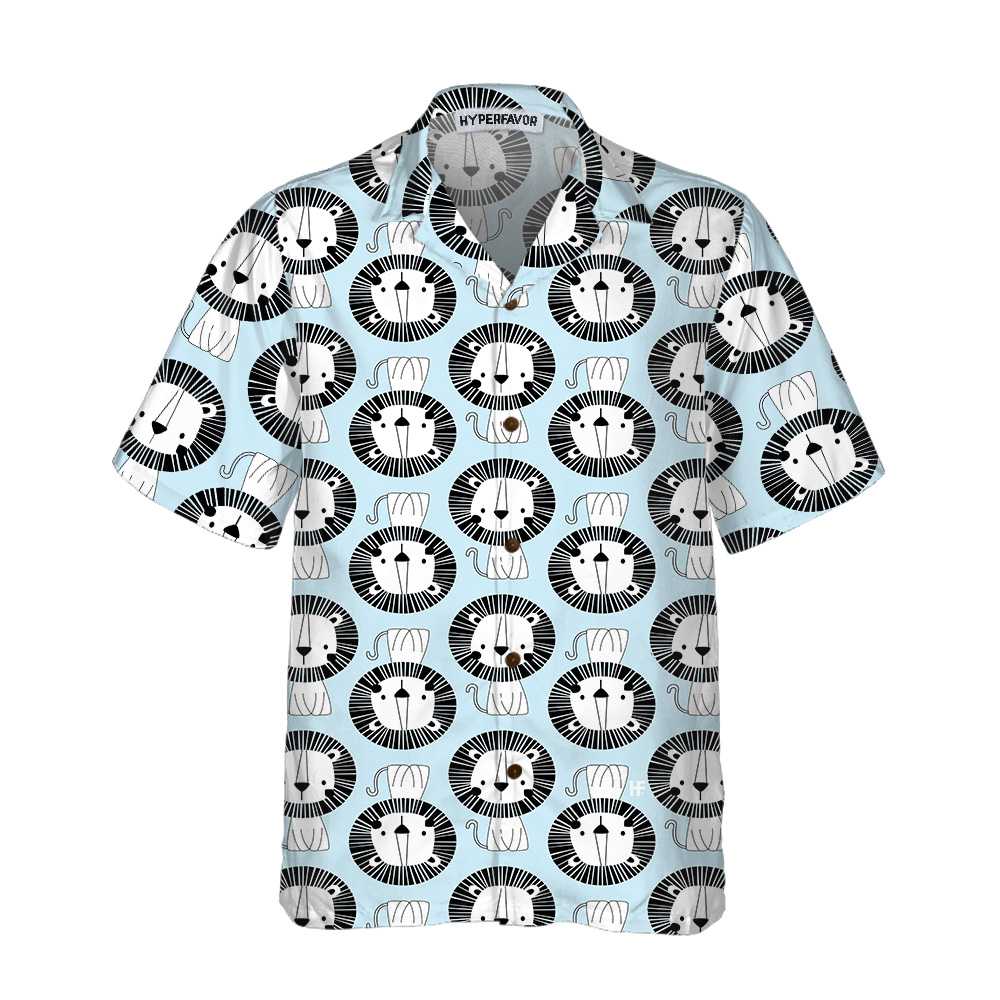 Cute Lion On Blue Hawaiian Shirt, Button Up Lion Shirt For Men & Women, Lion Hawaiian Shirt Lion Gift Idea