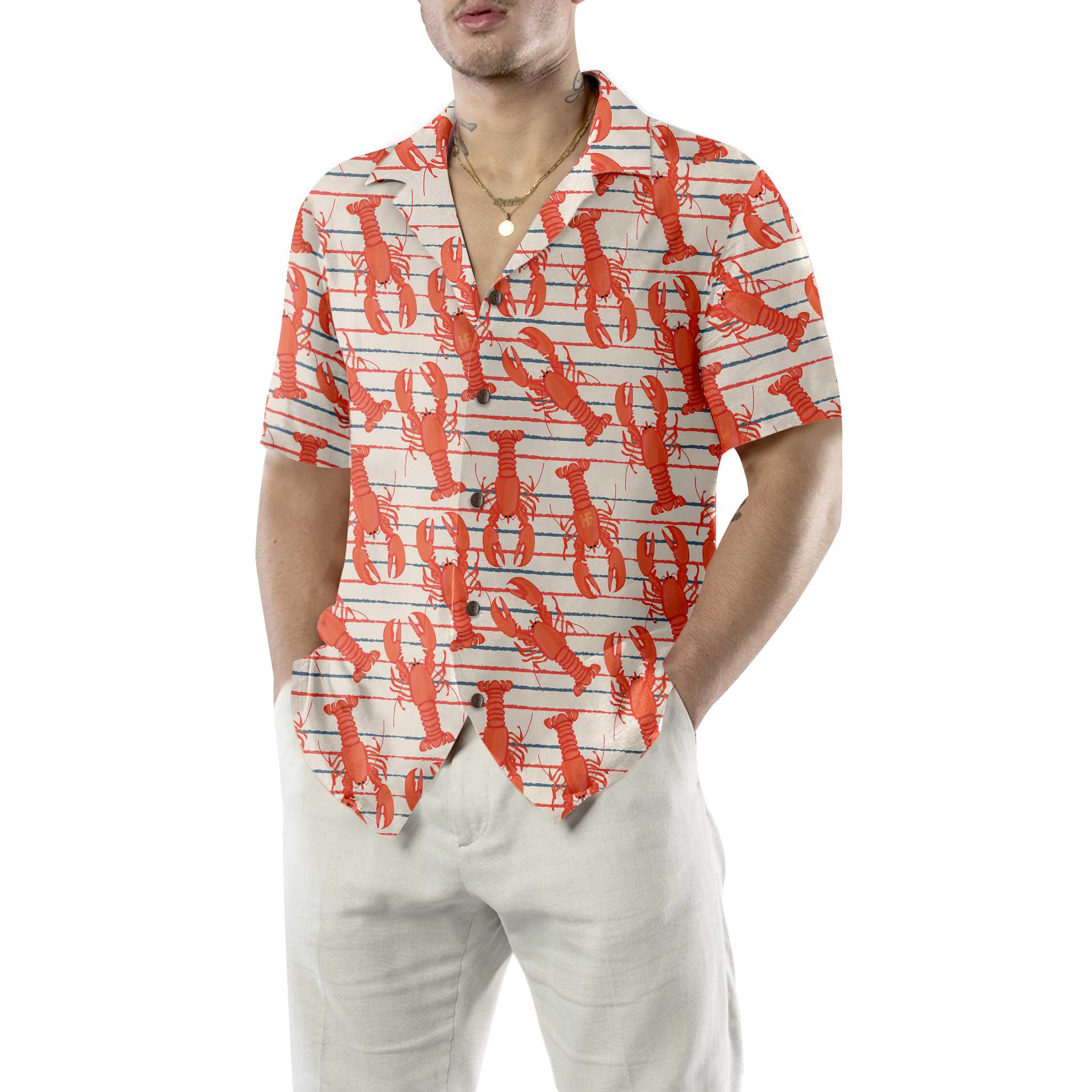 Retro Lobster Hawaiian Shirt, Funny Lobster Shirt For Adults, Lobster Print Shirt