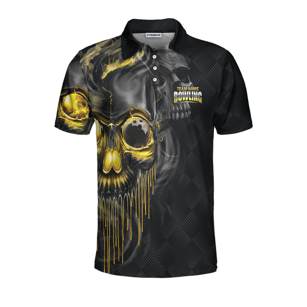 Shut Up And Bowl Golden Skull Custom Polo Shirt, Black Skull Bowling Shirt With Sayings, Personalized Bowling Gift