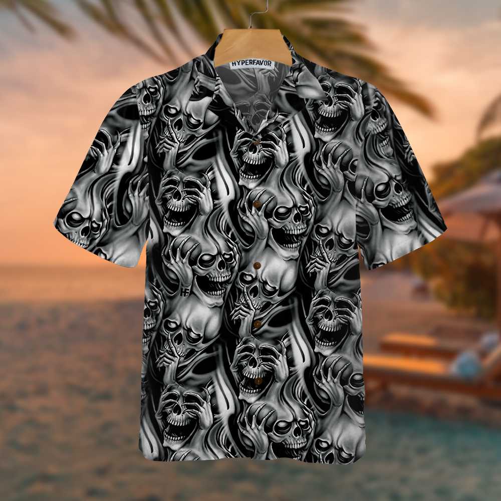 Unique Skull Day Of The Dead Hawaiian Shirt, Black And White Mexican Skull Shirt, Best Day Of The Dead Gift
