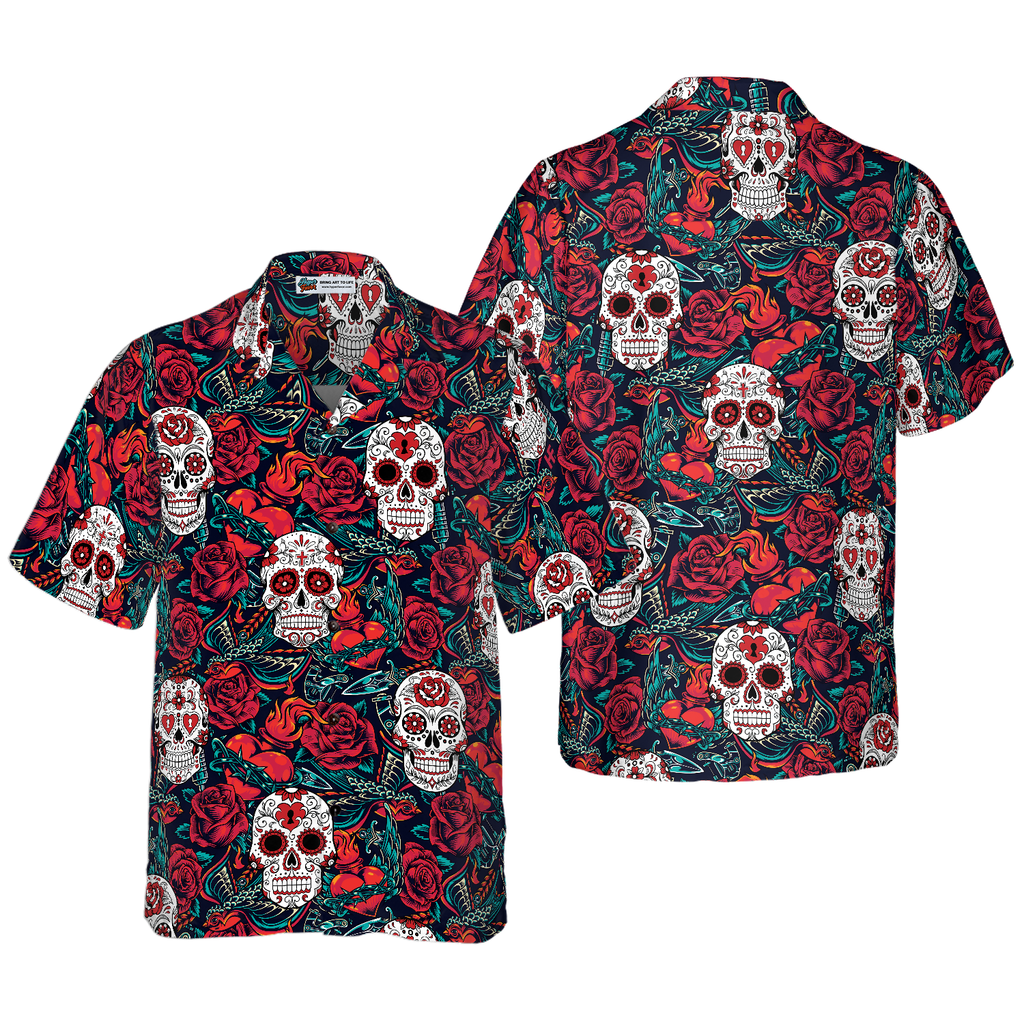 Sugar Skulls And Roses Hawaiian Shirt