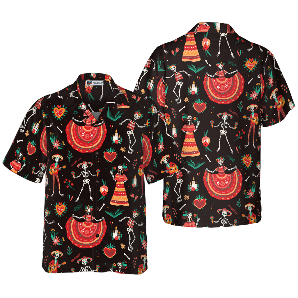 Skull Day Of The Dead Flower Hawaiian Shirt