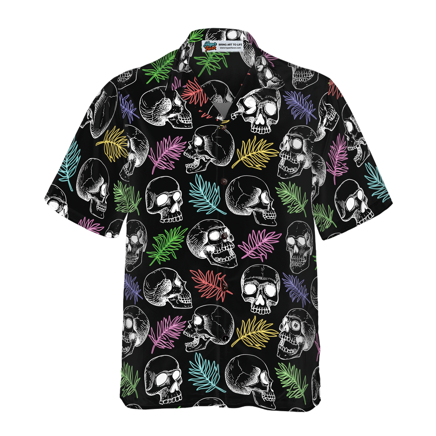 Skulls And Colorful Palm Leaves Hawaiian Shirt