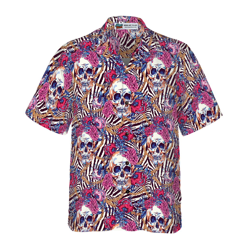 Skull With Roses On Zebra Background Hawaiian Shirt