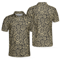 Seamless Beige Grunge Rose Pattern Polo Shirt, Cool Roses Graphic Polo Shirt, Rose Themed Shirt For Flower Lovers