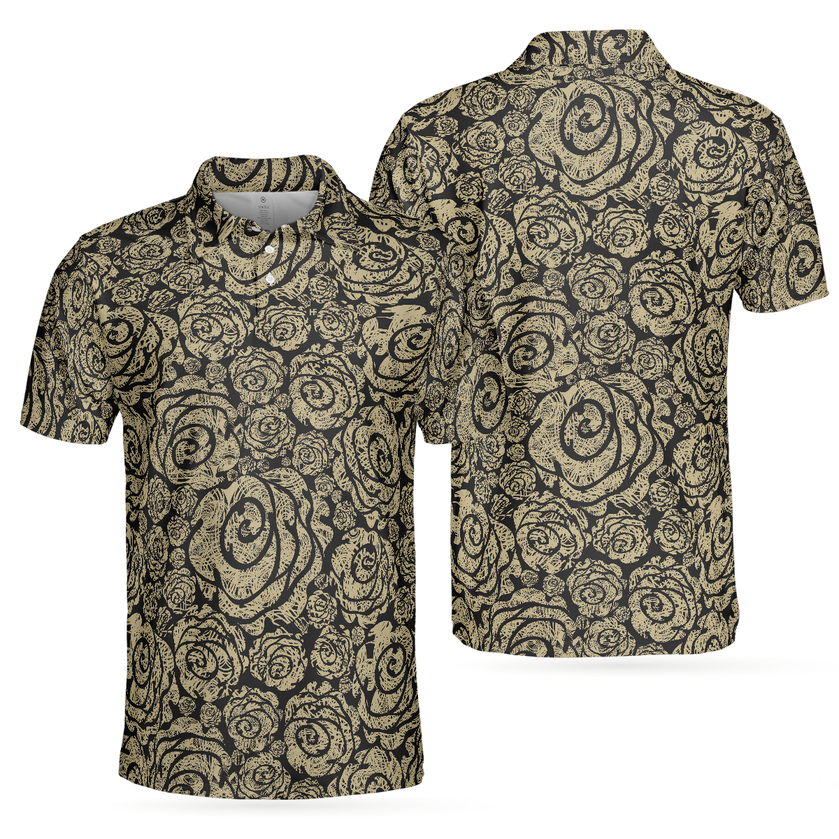 Seamless Beige Grunge Rose Pattern Polo Shirt, Cool Roses Graphic Polo Shirt, Rose Themed Shirt For Flower Lovers