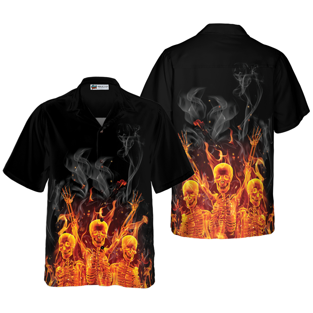 Fire Skeletons Night Party Hawaiian Shirt