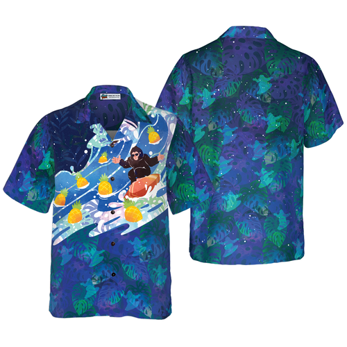 Bigfoot Surfing Tropical Hawaiian Shirts for Men