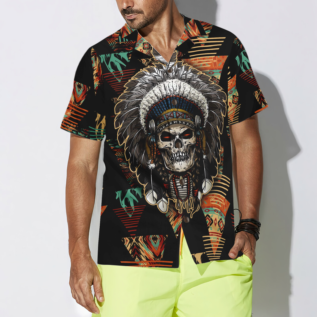 Indian Skull With Tribal Ethnic Pattern Hawaiian Shirt