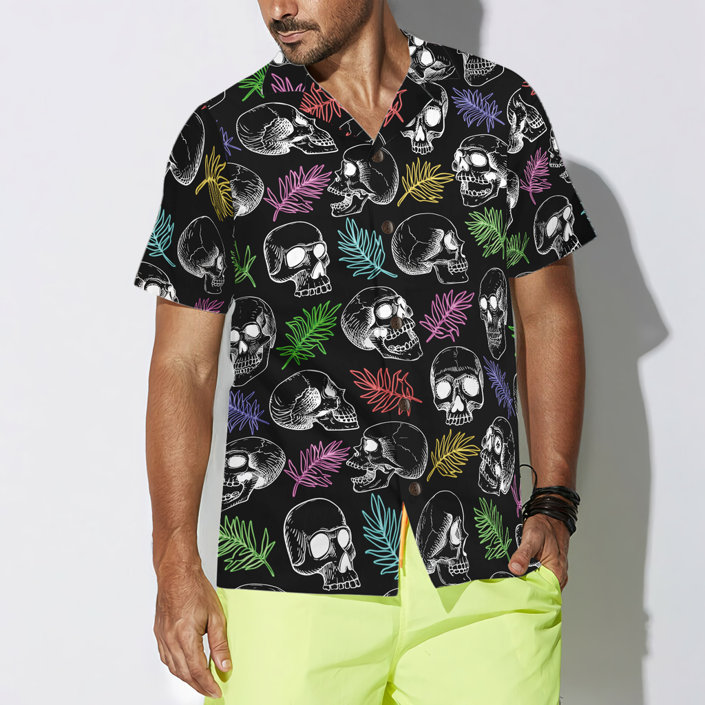 Skulls And Colorful Palm Leaves Hawaiian Shirt