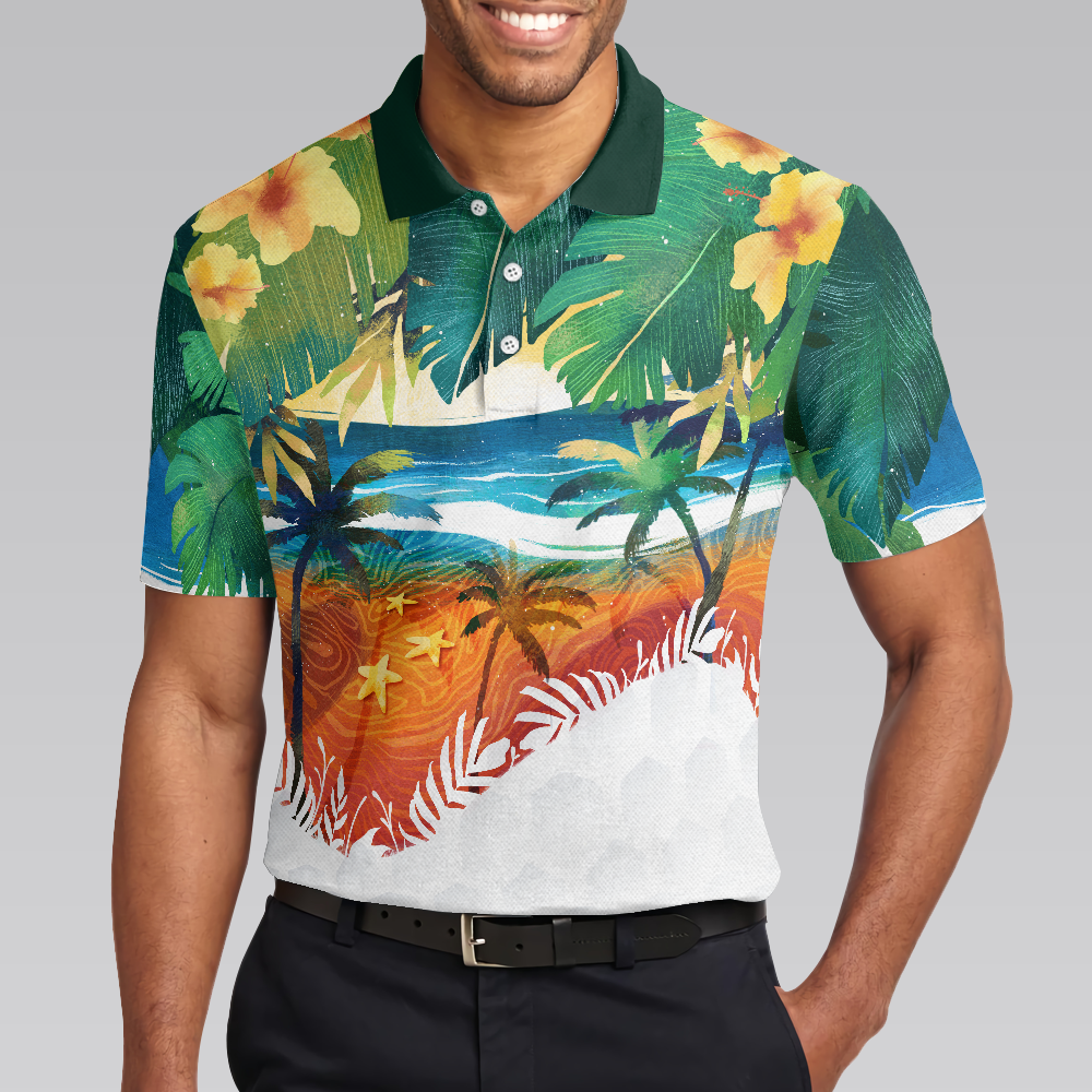 Golf Summer Tropical Beach Landscape Polo Shirt For Men