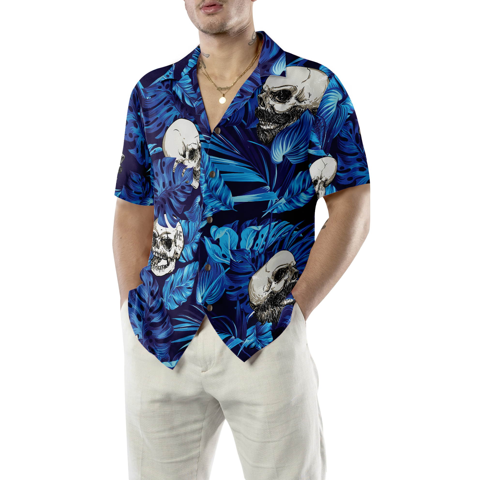 Blue Tropical Floral Summer And Skull Hawaiian Shirt