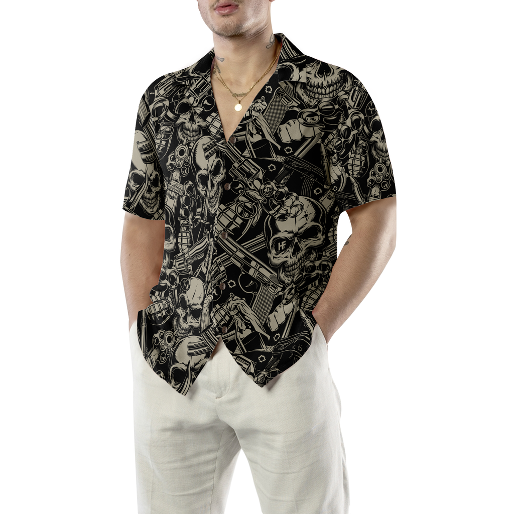 Guns And Skulls Pattern Hawaiian Shirt